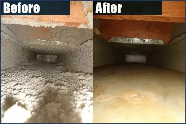 Before and after photos of air duct cleaning