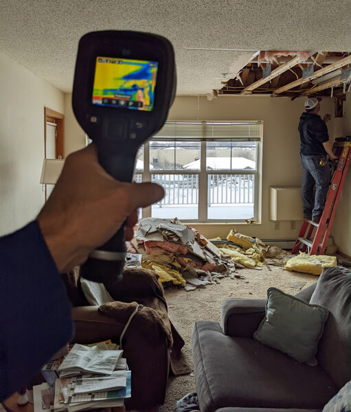 Thermal Imaging Equipment Scanning for Hidden Water Damage and Leaks